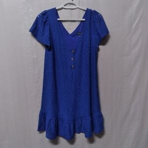 Modcloth Light Shining Through Babydoll Dress Blue Eyelet Size M